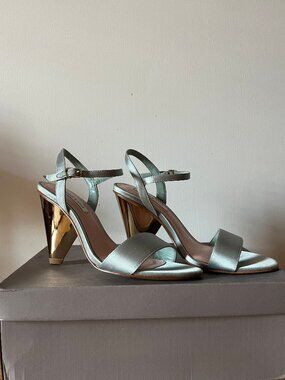 Charles & Keith Pale Green and Gold Strap Heels